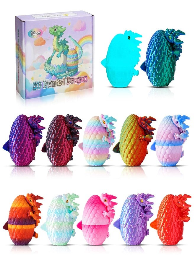 SYEFKJSA 12PCS 3D Printed Dragon Eggs with Dragon Inside, Mini Dragon Egg Set Articulated Crystal Fidget Toys for Home Office Desk Decor, Easter Basket Essentials Stuffers (Series A) - Image 1
